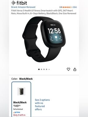 fitbit Versa 3 Smartwatch - Black/Black